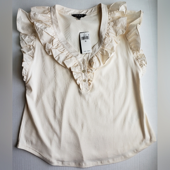 Lauren Ralph Lauren Women's Ruffle-Trim Cotton Sleeveless Top - XL -Winter Cream - Picture 4 of 7